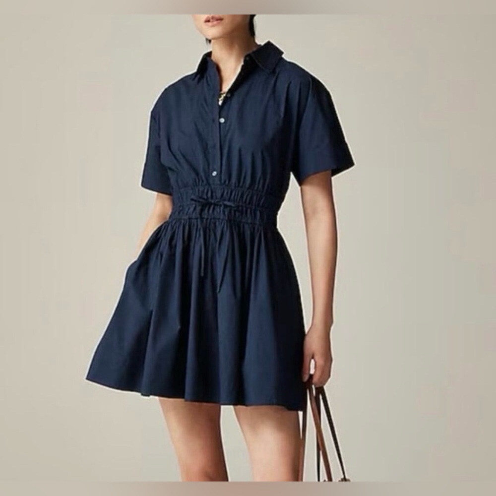 J.Crew Elena Mini Shirtdress Cotton Poplin Navy Blue Size 10 NWT - Picture 2 of 12